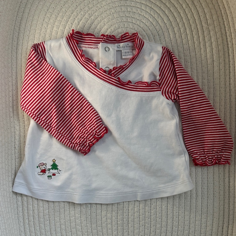 Kissy Kissy Striped Christmas Top with Embroidered Detailing